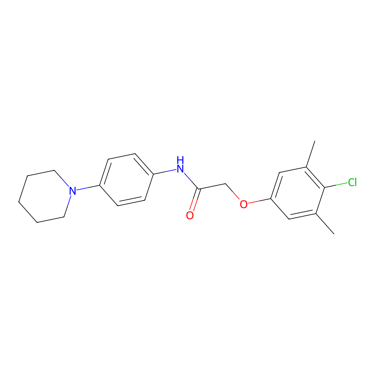 2-(4-chloro-3,5-dimethylphenoxy)-N-(4-piperidin-1-ylphenyl)acetamide molecular structure, CAS 431930-25-5