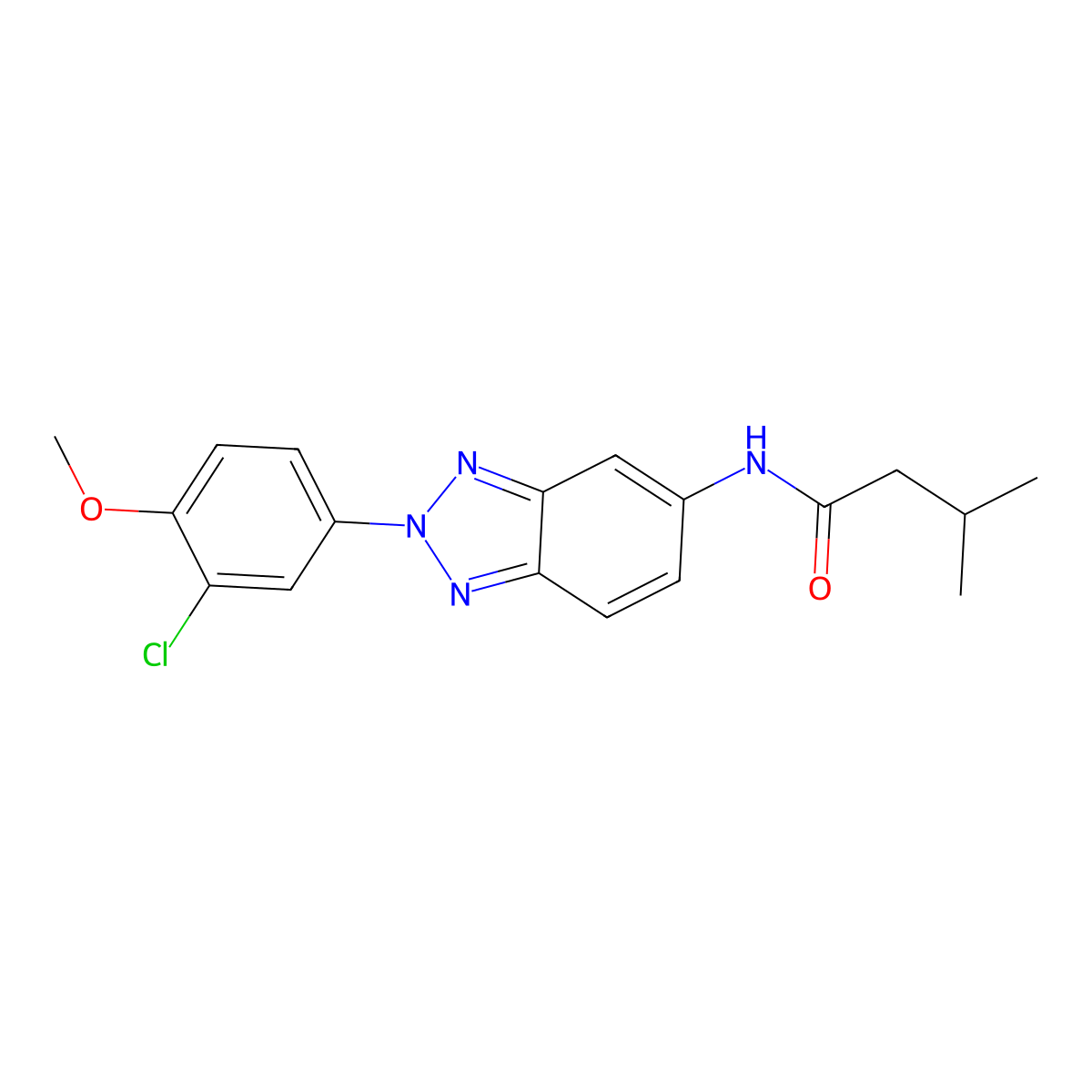 N-[2-(3-chloro-4-methoxyphenyl)benzotriazol-5-yl]-3-methylbutanamide molecular structure, CAS 431930-32-4