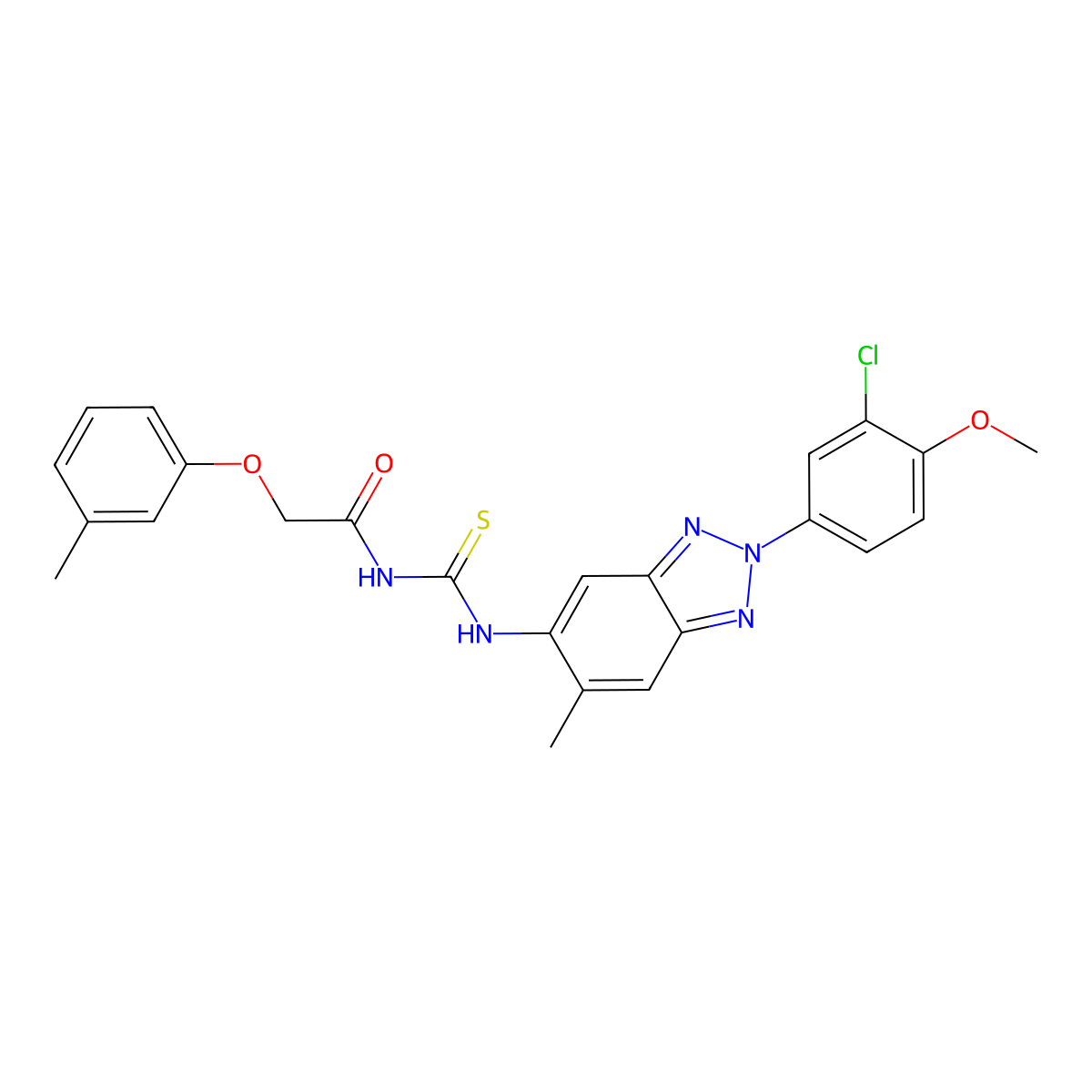 N-[[2-(3-chloro-4-methoxyphenyl)-6-methylbenzotriazol-5-yl]carbamothioyl]-2-(3-methylphenoxy)acetamide molecular structure, CAS 431930-69-7