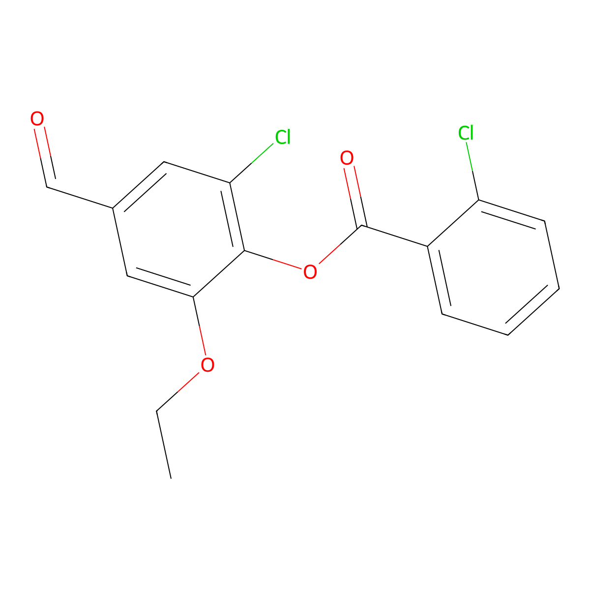 2-Chloro-6-ethoxy-4-formylphenyl 2-chlorobenzoate molecular structure, CAS 431931-40-7