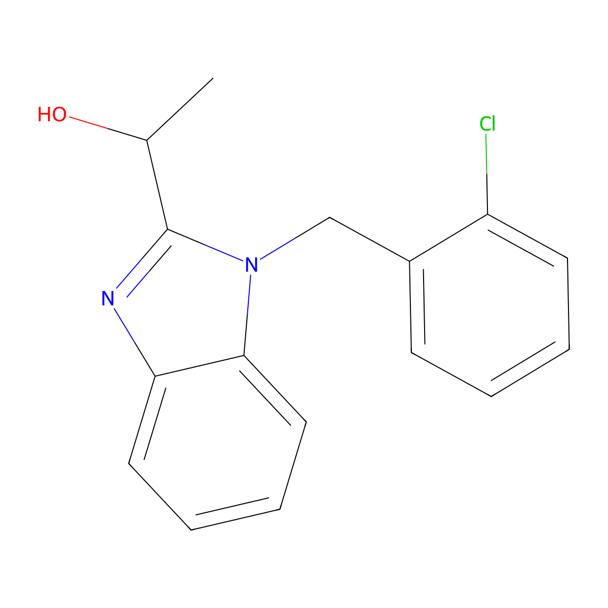 1-[1-[(2-Chlorophenyl)methyl]benzimidazol-2-yl]ethanol molecular structure, CAS 431931-41-8