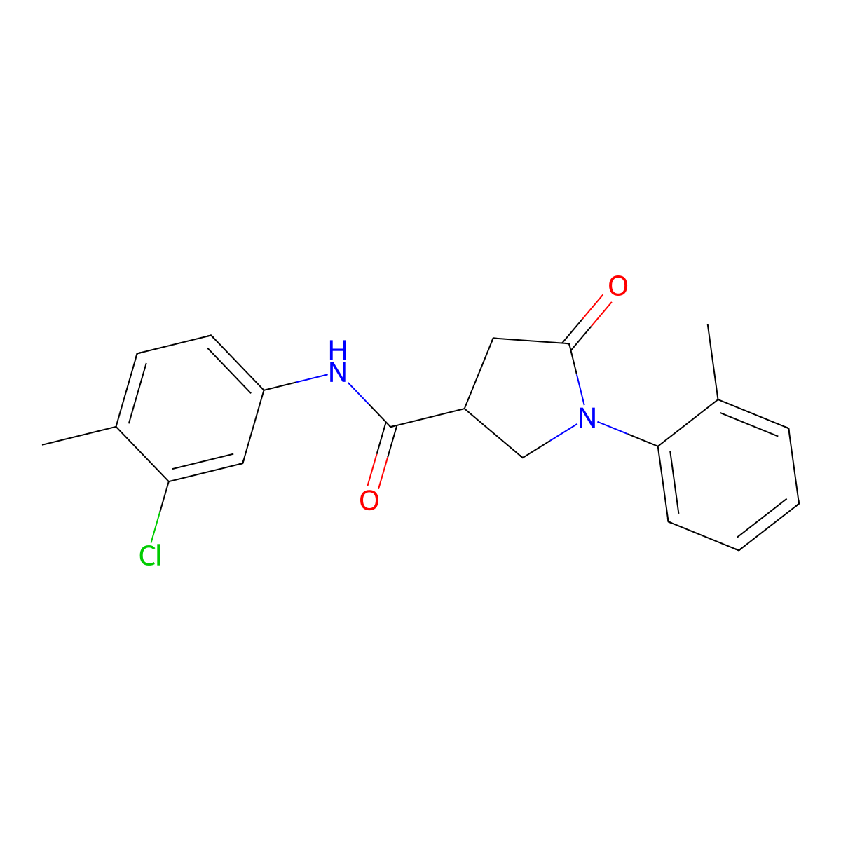 N-(3-chloro-4-methylphenyl)-1-(2-methylphenyl)-5-oxopyrrolidine-3-carboxamide molecular structure, CAS 431931-48-5