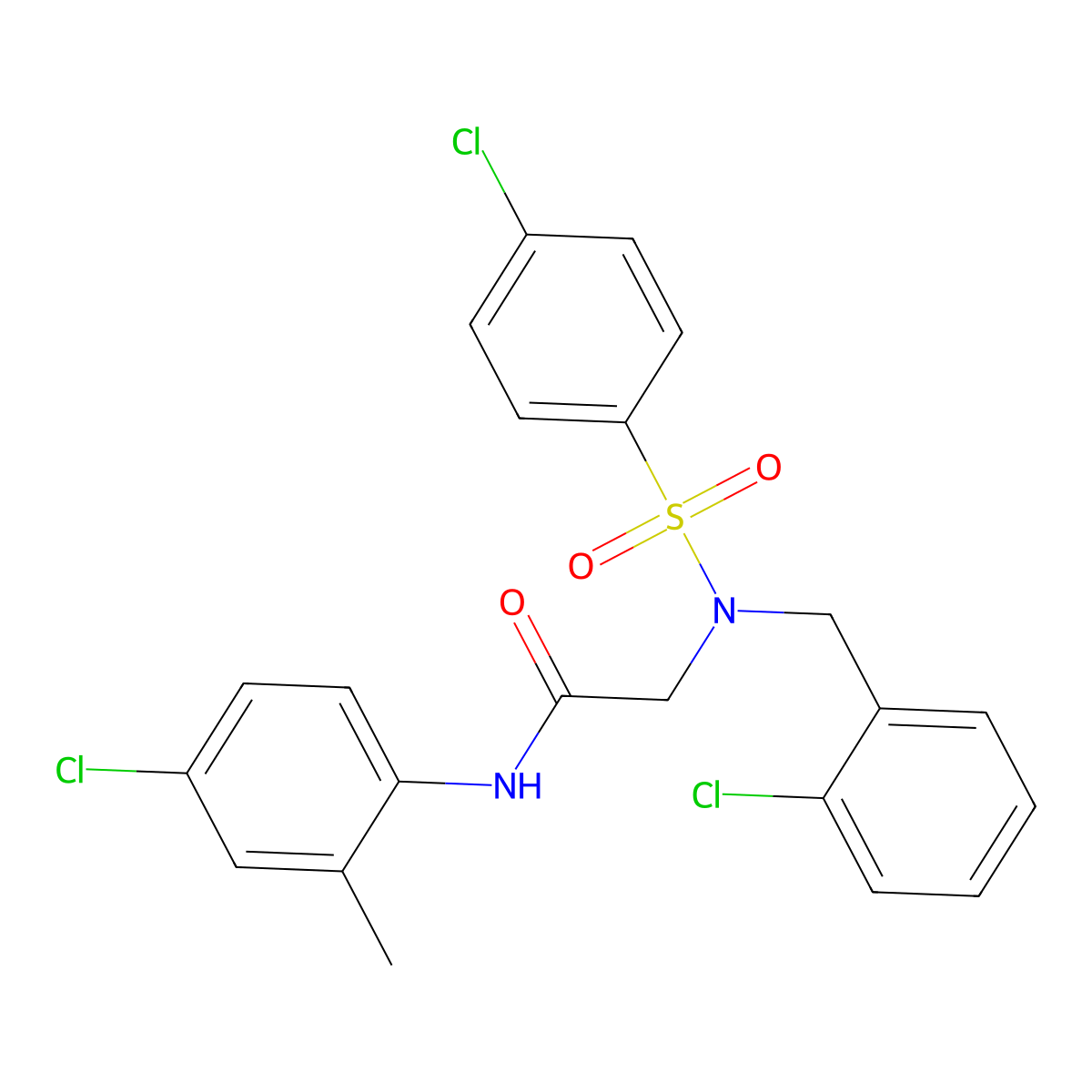 N-(4-chloro-2-methylphenyl)-2-[(2-chlorophenyl)methyl-(4-chlorophenyl)sulfonylamino]acetamide molecular structure, CAS 431931-64-5