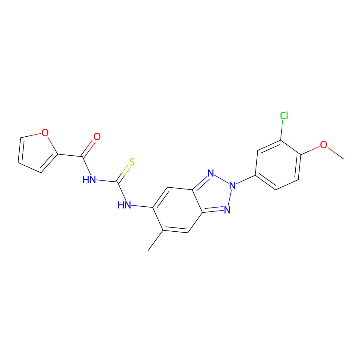 N-[[2-(3-chloro-4-methoxyphenyl)-6-methylbenzotriazol-5-yl]carbamothioyl]furan-2-carboxamide molecular structure, CAS 431931-90-7