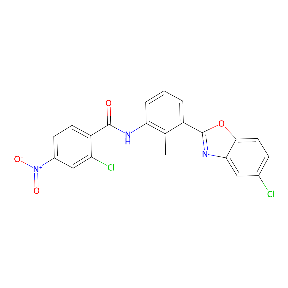 2-chloro-N-[3-(5-chloro-1,3-benzoxazol-2-yl)-2-methylphenyl]-4-nitrobenzamide molecular structure, CAS 431932-09-1