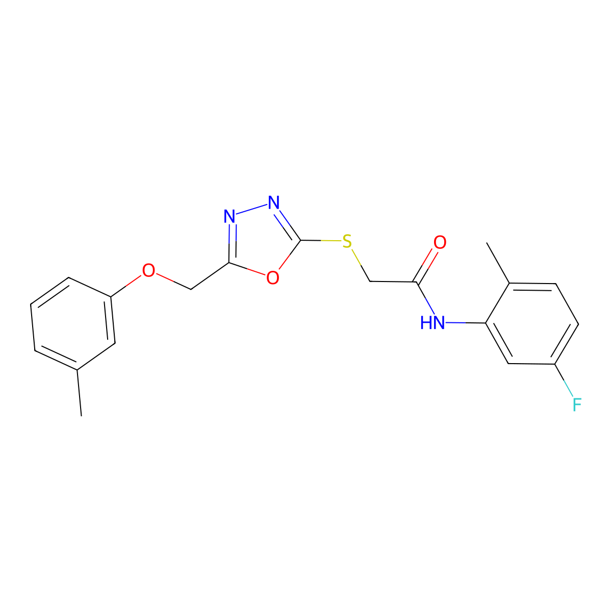 N-(5-fluoro-2-methylphenyl)-2-({5-[(3-methylphenoxy)methyl]-1,3,4-oxadiazol-2-yl}sulfanyl)acetamide molecular structure, CAS 431932-25-1
