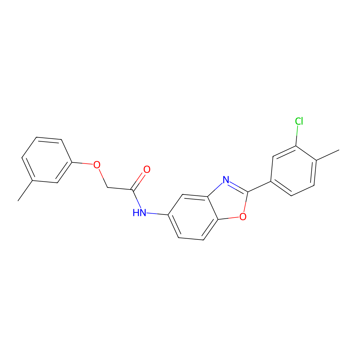 N-[2-(3-chloro-4-methylphenyl)-1,3-benzoxazol-5-yl]-2-(3-methylphenoxy)acetamide molecular structure, CAS 431932-34-2