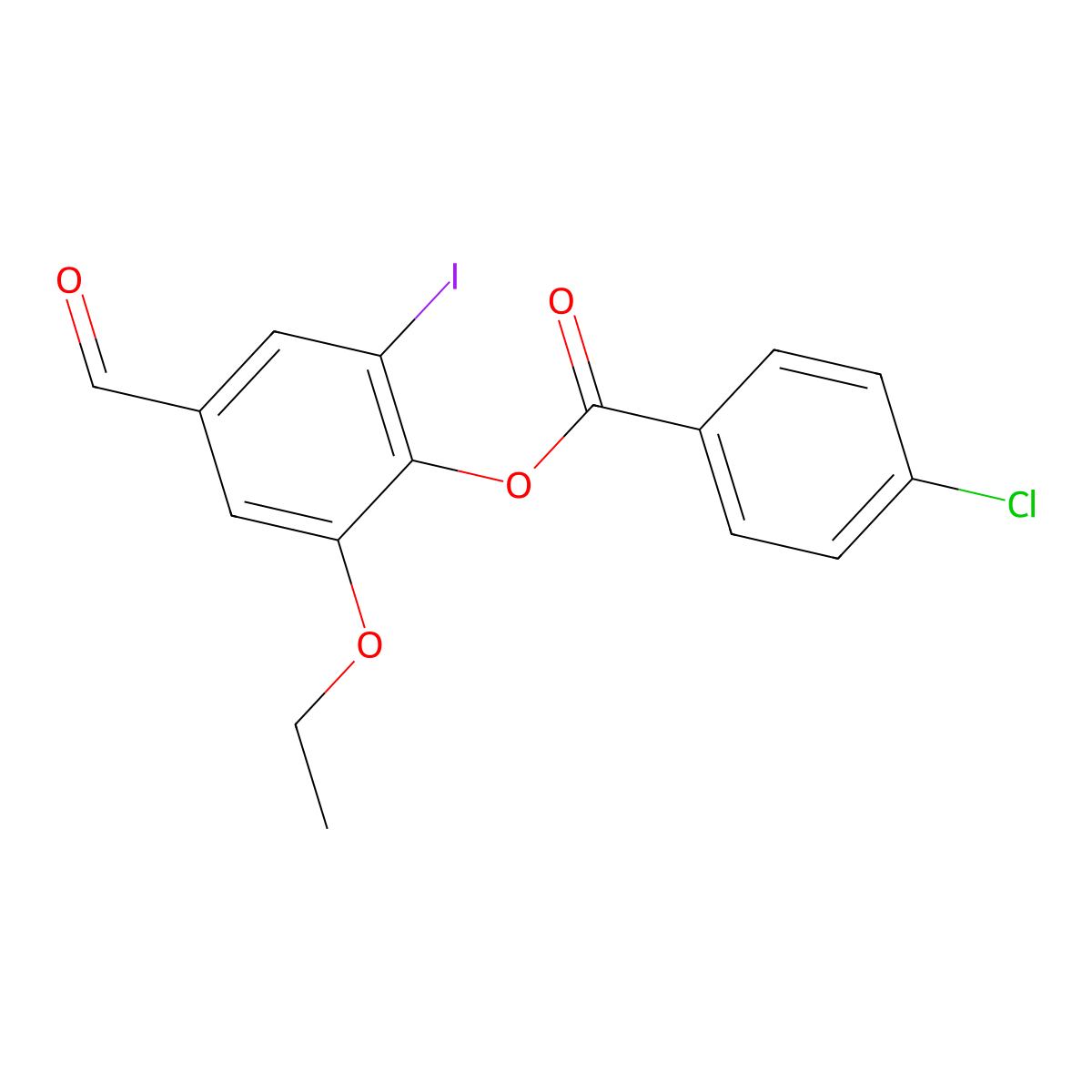 2-Ethoxy-4-formyl-6-iodophenyl 4-chlorobenzoate molecular structure, CAS 431932-50-2