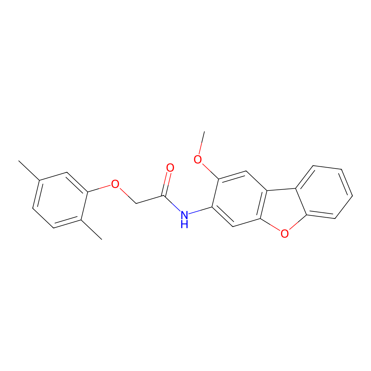2-(2,5-dimethylphenoxy)-N-(2-methoxydibenzofuran-3-yl)acetamide molecular structure, CAS 431932-52-4