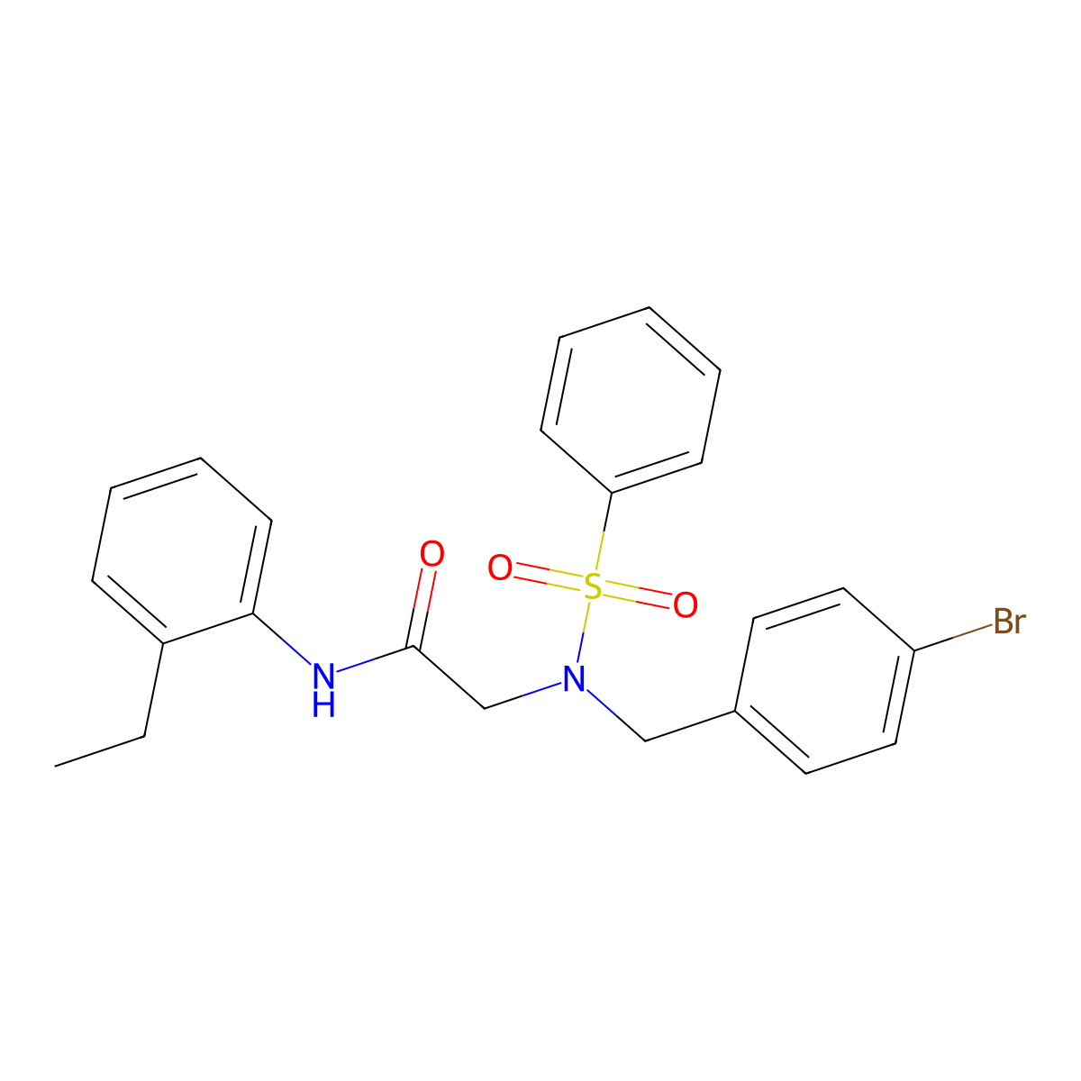 2-[benzenesulfonyl-[(4-bromophenyl)methyl]amino]-N-(2-ethylphenyl)acetamide molecular structure, CAS 431932-96-6