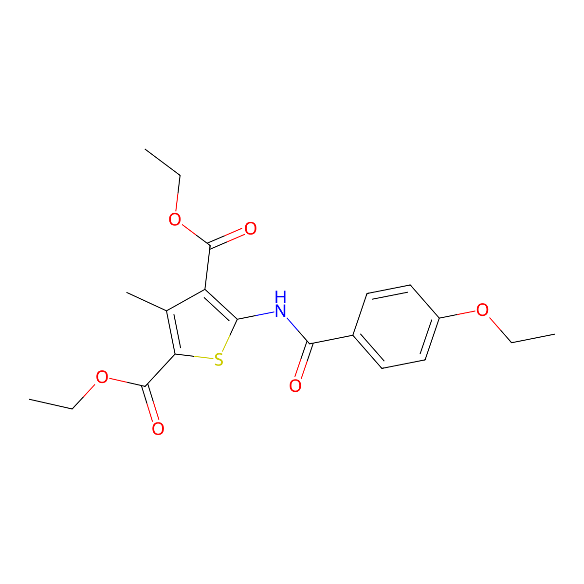 Diethyl 5-{[(4-ethoxyphenyl)carbonyl]amino}-3-methylthiophene-2,4-dicarboxylate molecular structure, CAS 431933-07-2