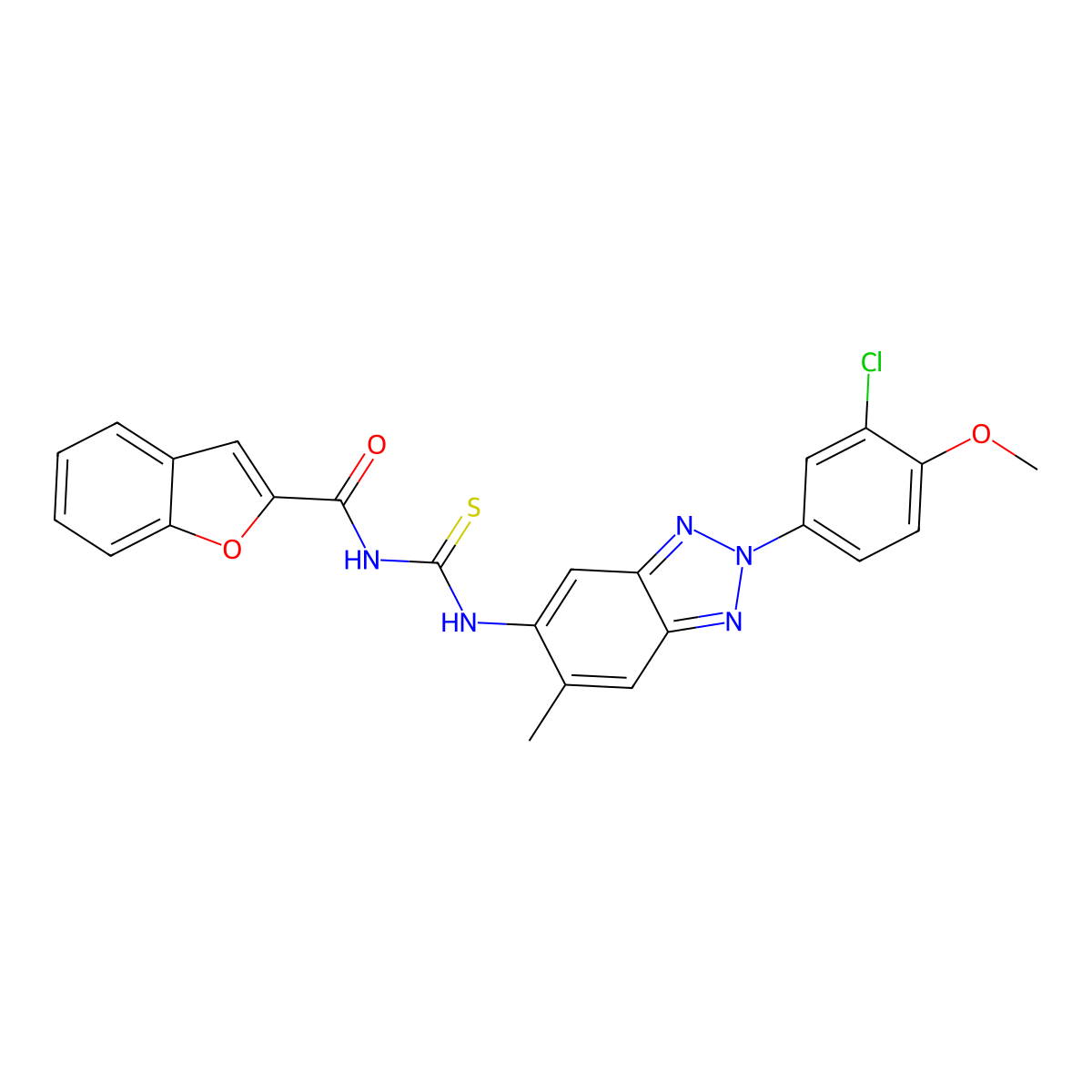 N-[[2-(3-chloro-4-methoxyphenyl)-6-methylbenzotriazol-5-yl]carbamothioyl]-1-benzofuran-2-carboxamide molecular structure, CAS 431933-45-8