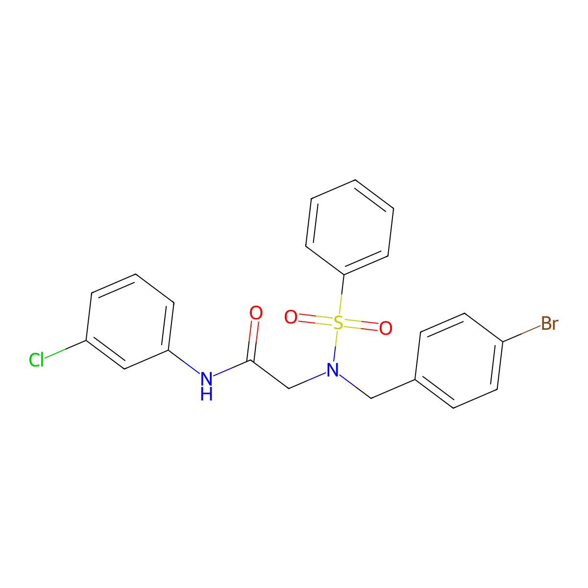 2-[benzenesulfonyl-[(4-bromophenyl)methyl]amino]-N-(3-chlorophenyl)acetamide molecular structure, CAS 431933-69-6