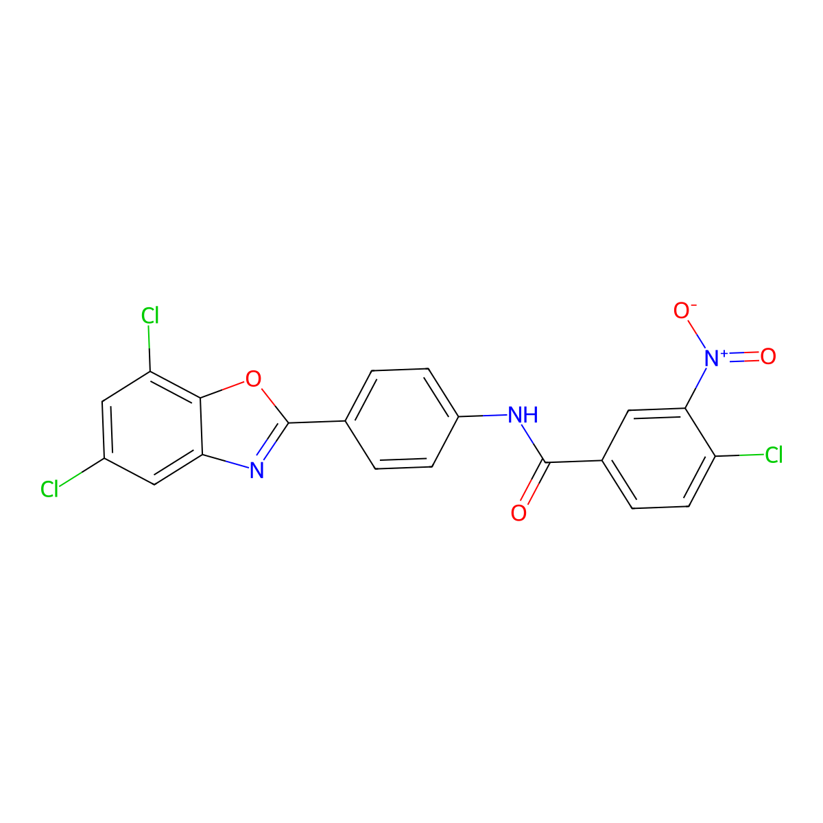 4-chloro-N-[4-(5,7-dichloro-1,3-benzoxazol-2-yl)phenyl]-3-nitrobenzamide molecular structure, CAS 431933-85-6