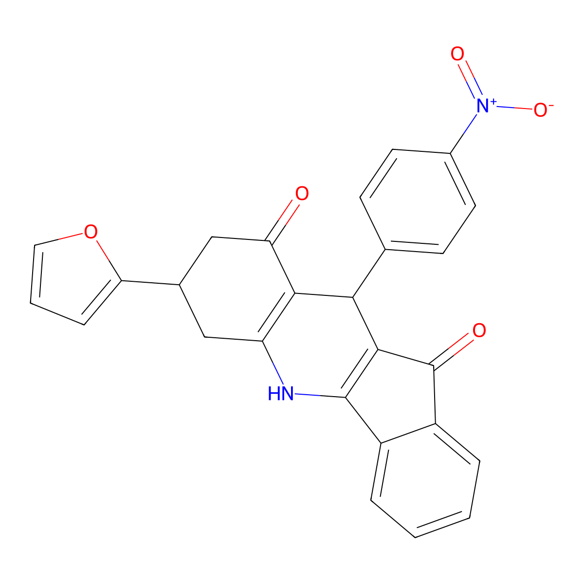 7-(furan-2-yl)-10-(4-nitrophenyl)-6,7,8,10-tetrahydro-5H-indeno[1,2-b]quinoline-9,11-dione molecular structure, CAS 431934-33-7