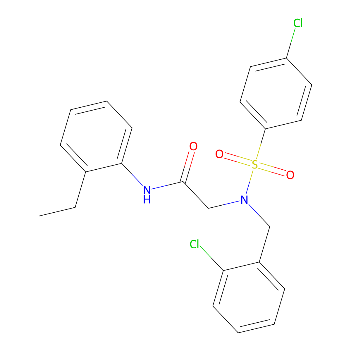 2-[(2-chlorophenyl)methyl-(4-chlorophenyl)sulfonylamino]-N-(2-ethylphenyl)acetamide molecular structure, CAS 431934-36-0