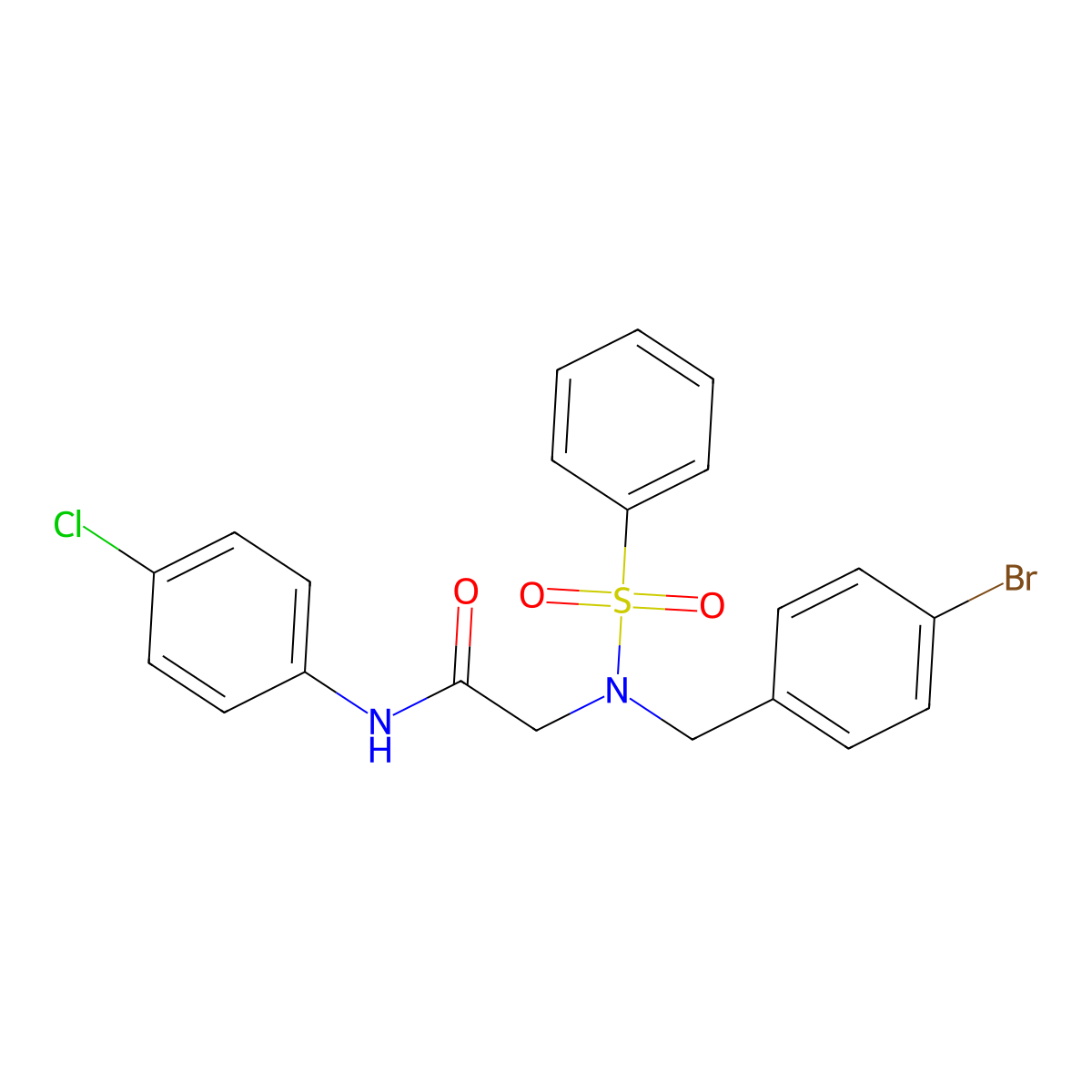 2-[benzenesulfonyl-[(4-bromophenyl)methyl]amino]-N-(4-chlorophenyl)acetamide molecular structure, CAS 431934-52-0