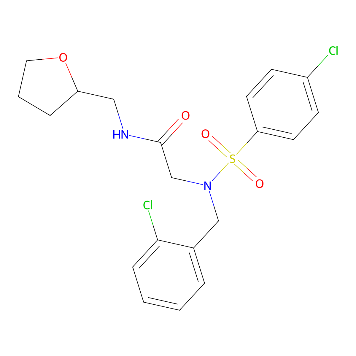 2-[(2-chlorophenyl)methyl-(4-chlorophenyl)sulfonylamino]-N-(oxolan-2-ylmethyl)acetamide molecular structure, CAS 431934-59-7