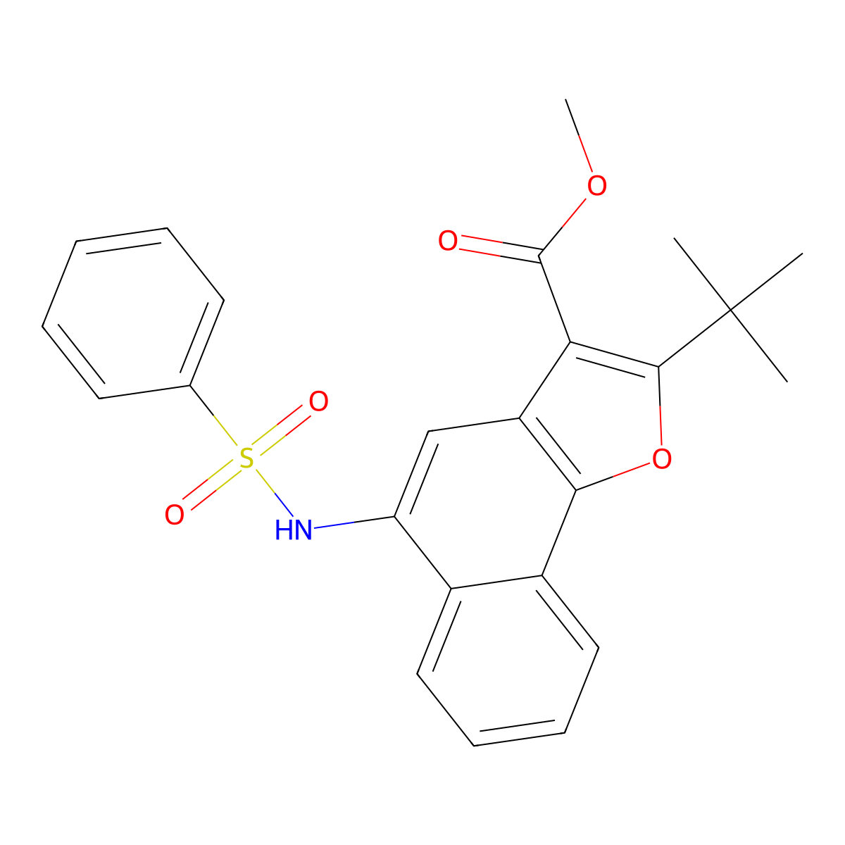 Methyl 2-tert-butyl-5-[(phenylsulfonyl)amino]naphtho[1,2-b]furan-3-carboxylate molecular structure, CAS 431934-66-6