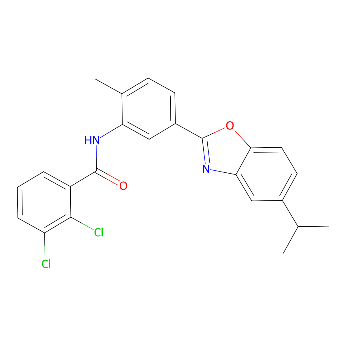 2,3-dichloro-N-[2-methyl-5-(5-propan-2-yl-1,3-benzoxazol-2-yl)phenyl]benzamide molecular structure, CAS 431934-69-9