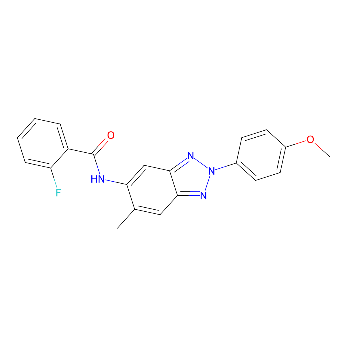 2-fluoro-N-[2-(4-methoxyphenyl)-6-methylbenzotriazol-5-yl]benzamide molecular structure, CAS 431934-85-9