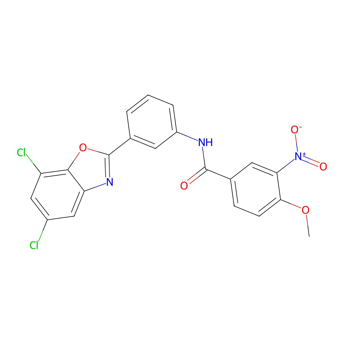 N-[3-(5,7-dichloro-1,3-benzoxazol-2-yl)phenyl]-4-methoxy-3-nitrobenzamide molecular structure, CAS 431934-88-2