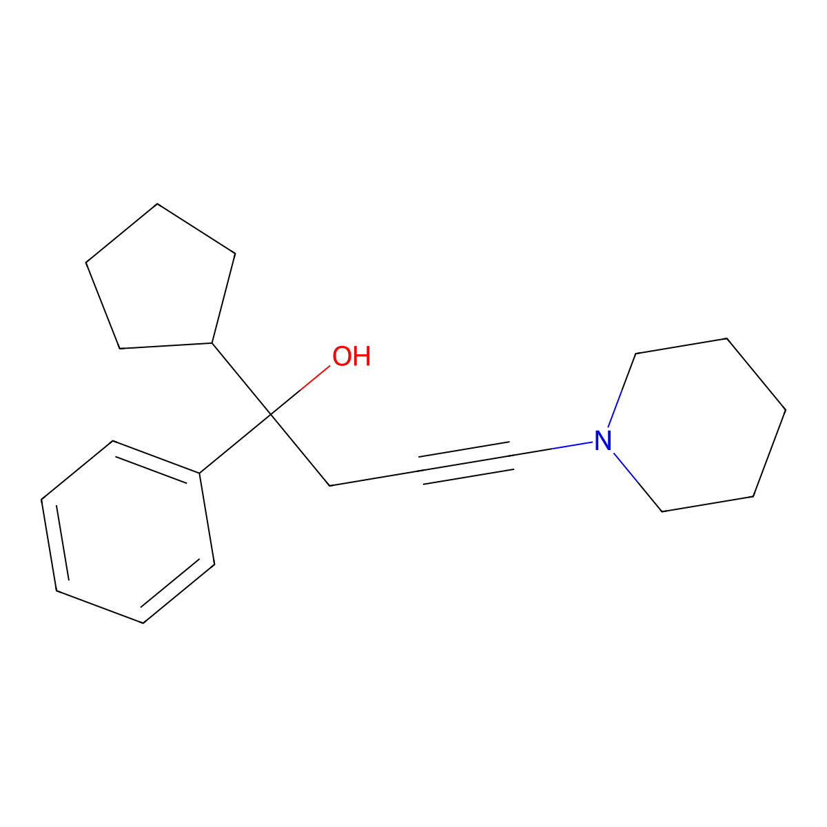 1-Cyclopentyl-1-phenyl-4-(piperidin-1-yl)but-3-yn-1-ol molecular structure, CAS 431937-58-5