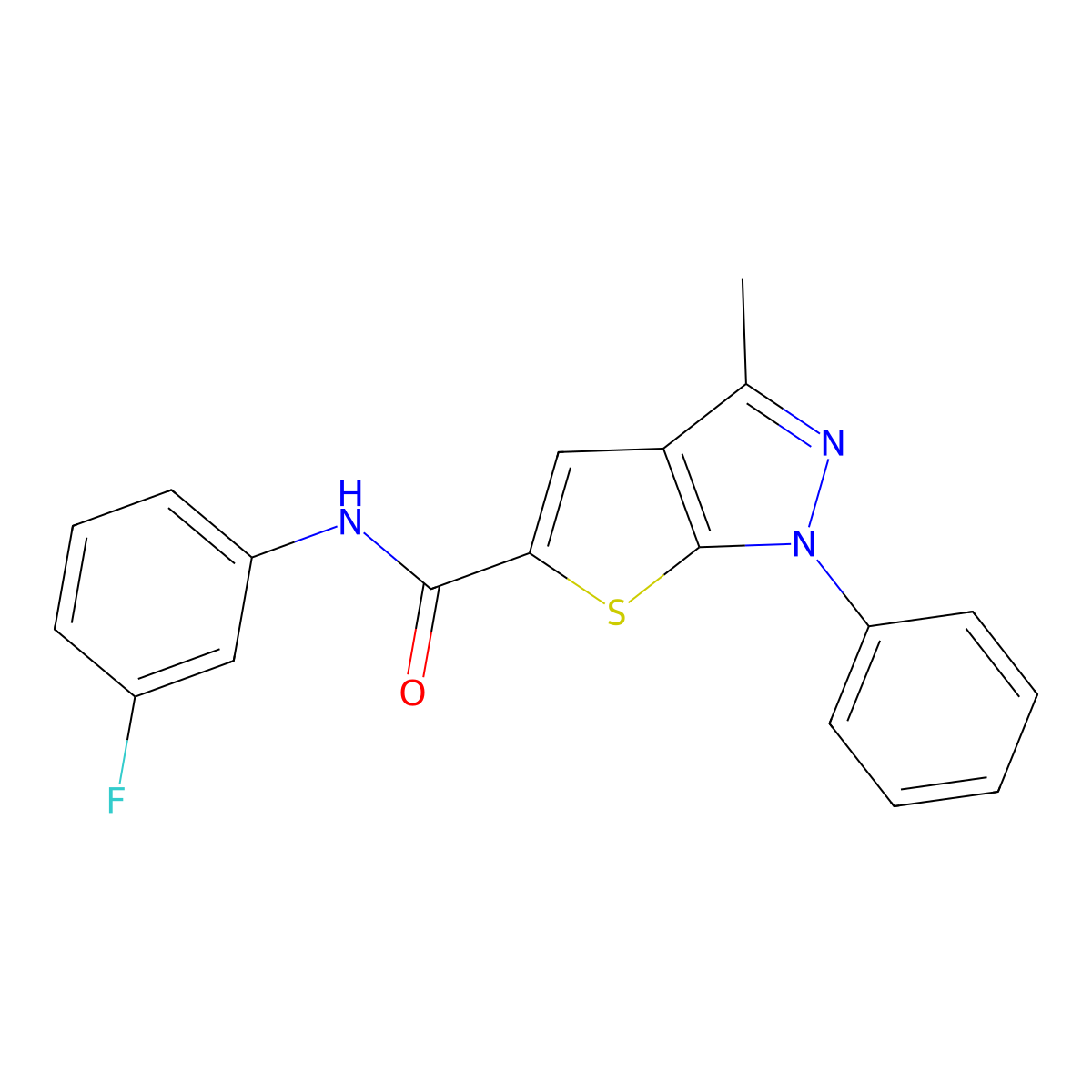 N-(3-fluorophenyl)-3-methyl-1-phenyl-1H-thieno[2,3-c]pyrazole-5-carboxamide molecular structure, CAS 431937-60-9
