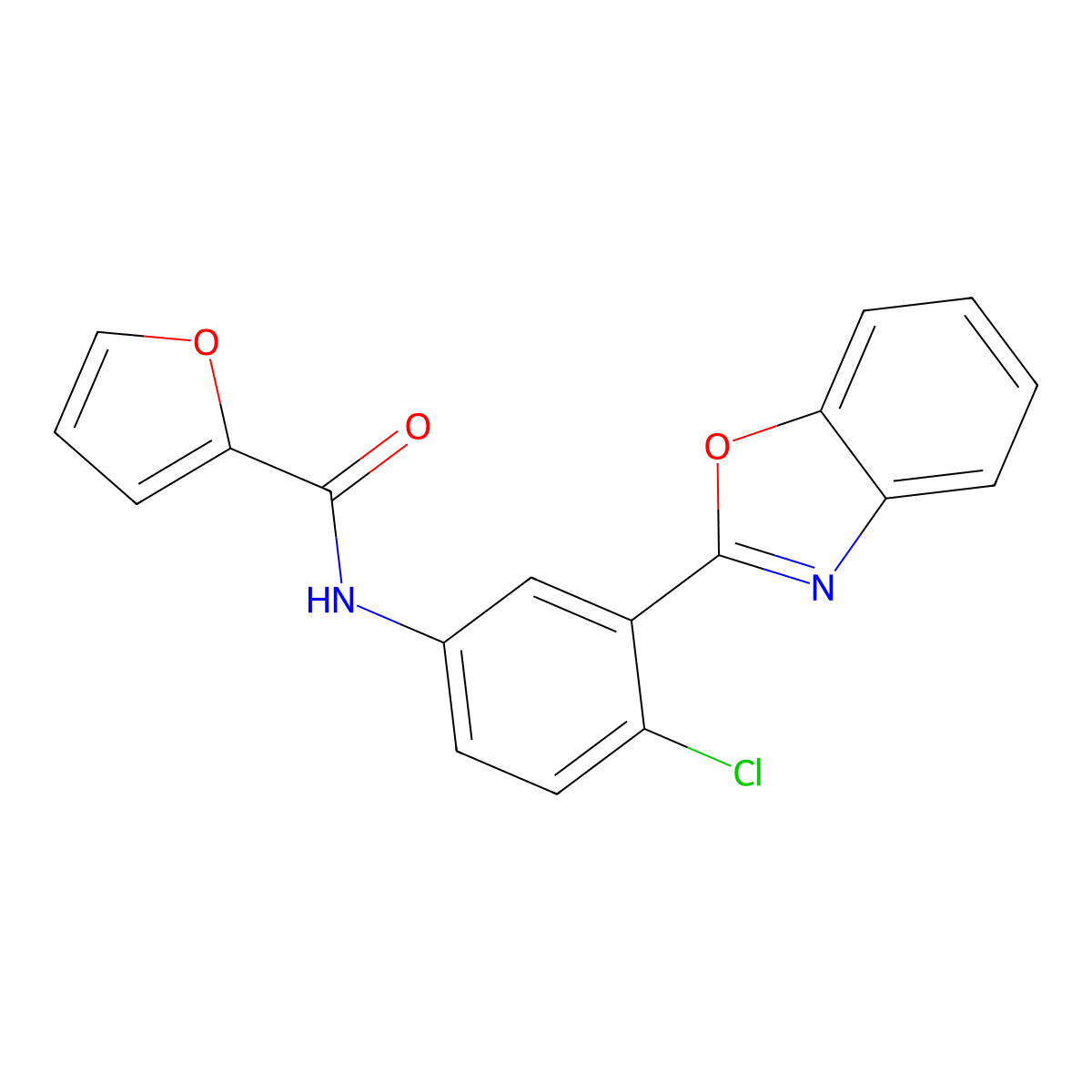 N-[3-(1,3-benzoxazol-2-yl)-4-chlorophenyl]furan-2-carboxamide molecular structure, CAS 431937-77-8