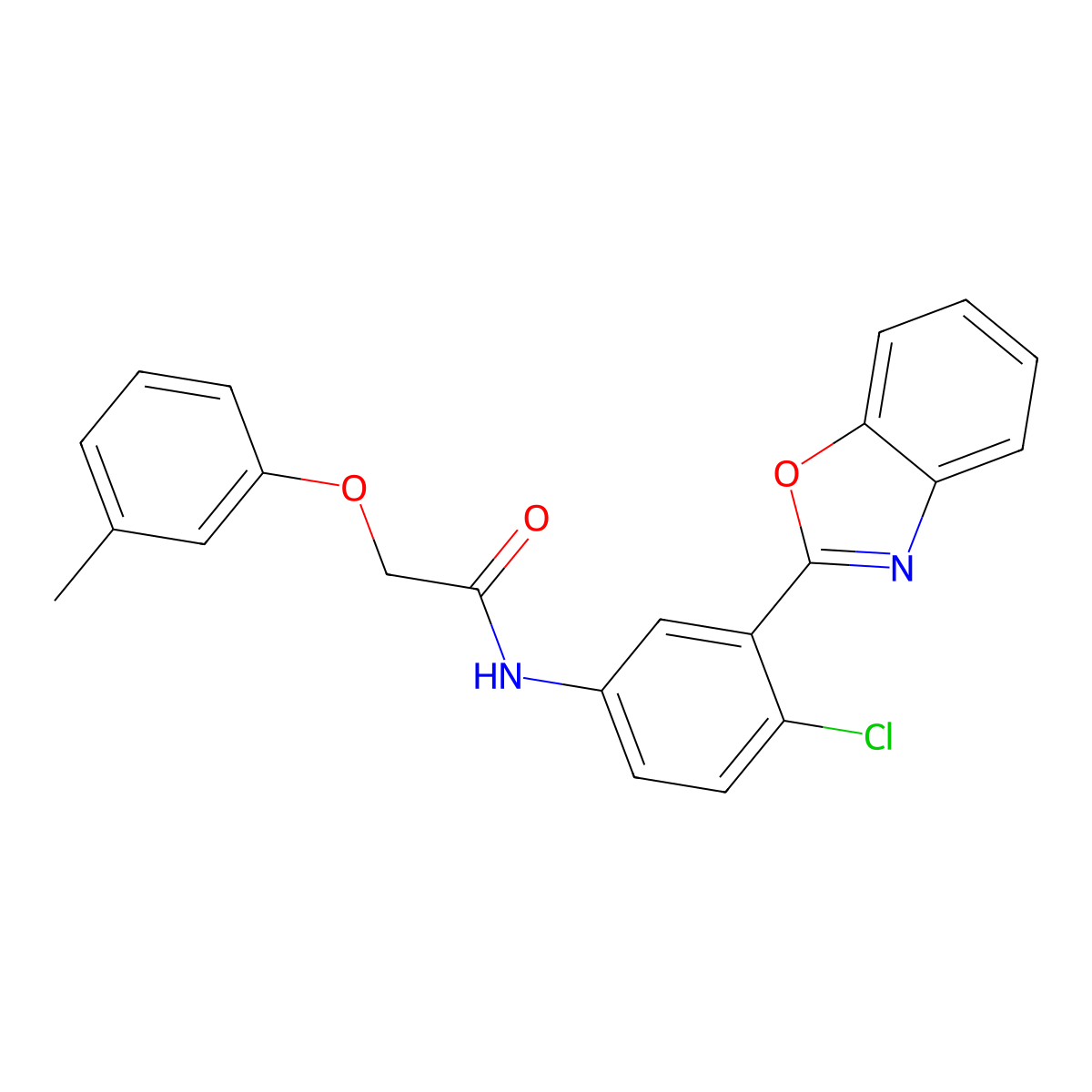 N-[3-(1,3-benzoxazol-2-yl)-4-chlorophenyl]-2-(3-methylphenoxy)acetamide molecular structure, CAS 431938-38-4