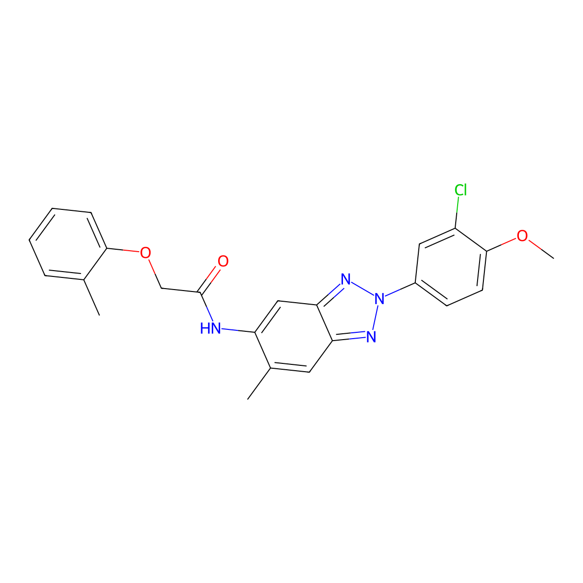 N-[2-(3-chloro-4-methoxyphenyl)-6-methylbenzotriazol-5-yl]-2-(2-methylphenoxy)acetamide molecular structure, CAS 431938-43-1