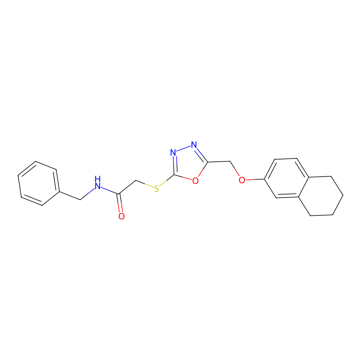 N-benzyl-2-({5-[(5,6,7,8-tetrahydronaphthalen-2-yloxy)methyl]-1,3,4-oxadiazol-2-yl}sulfanyl)acetamide molecular structure, CAS 431938-81-7