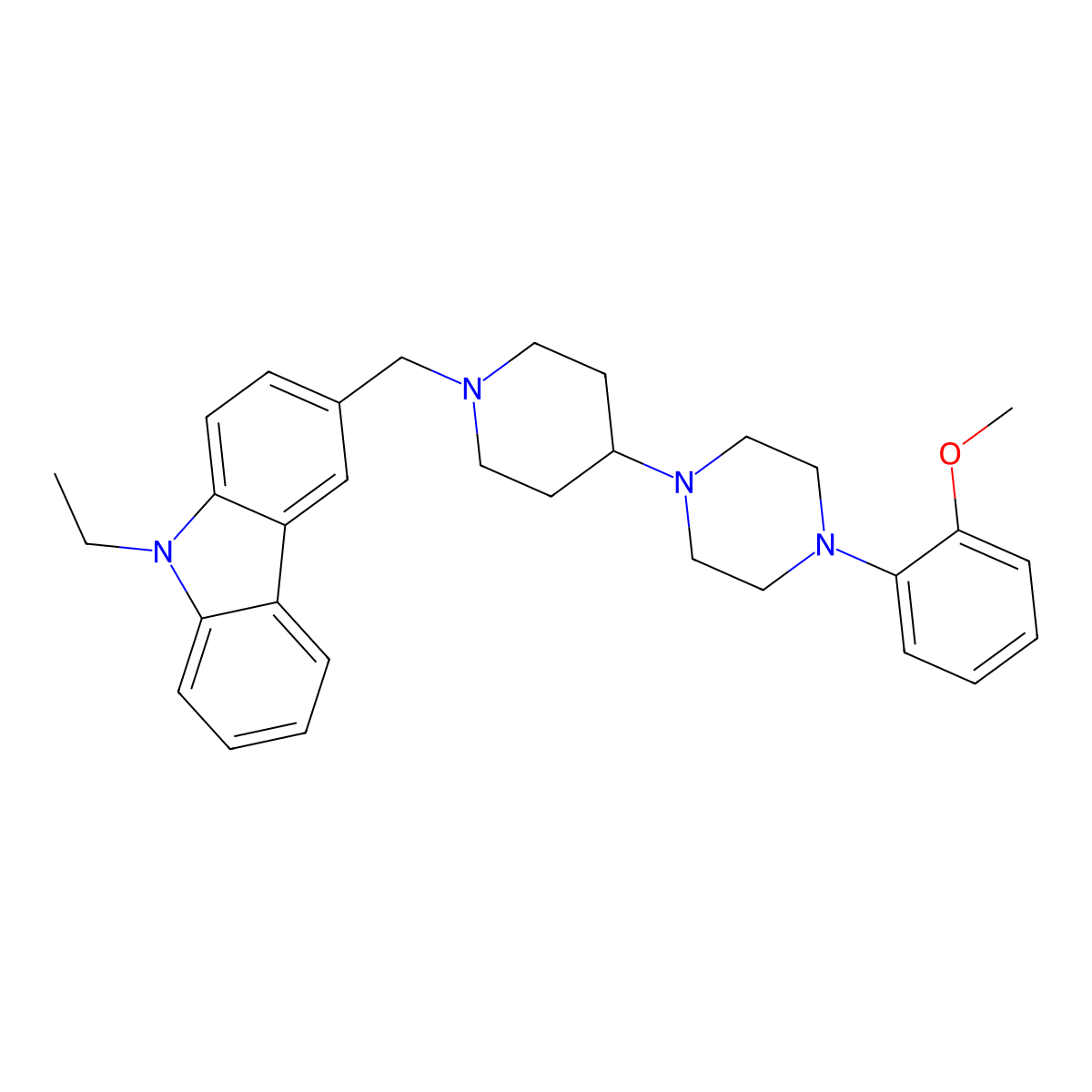 9-Ethyl-3-[[4-[4-(2-methoxyphenyl)piperazin-1-yl]piperidin-1-yl]methyl]carbazole molecular structure, CAS 431939-15-0