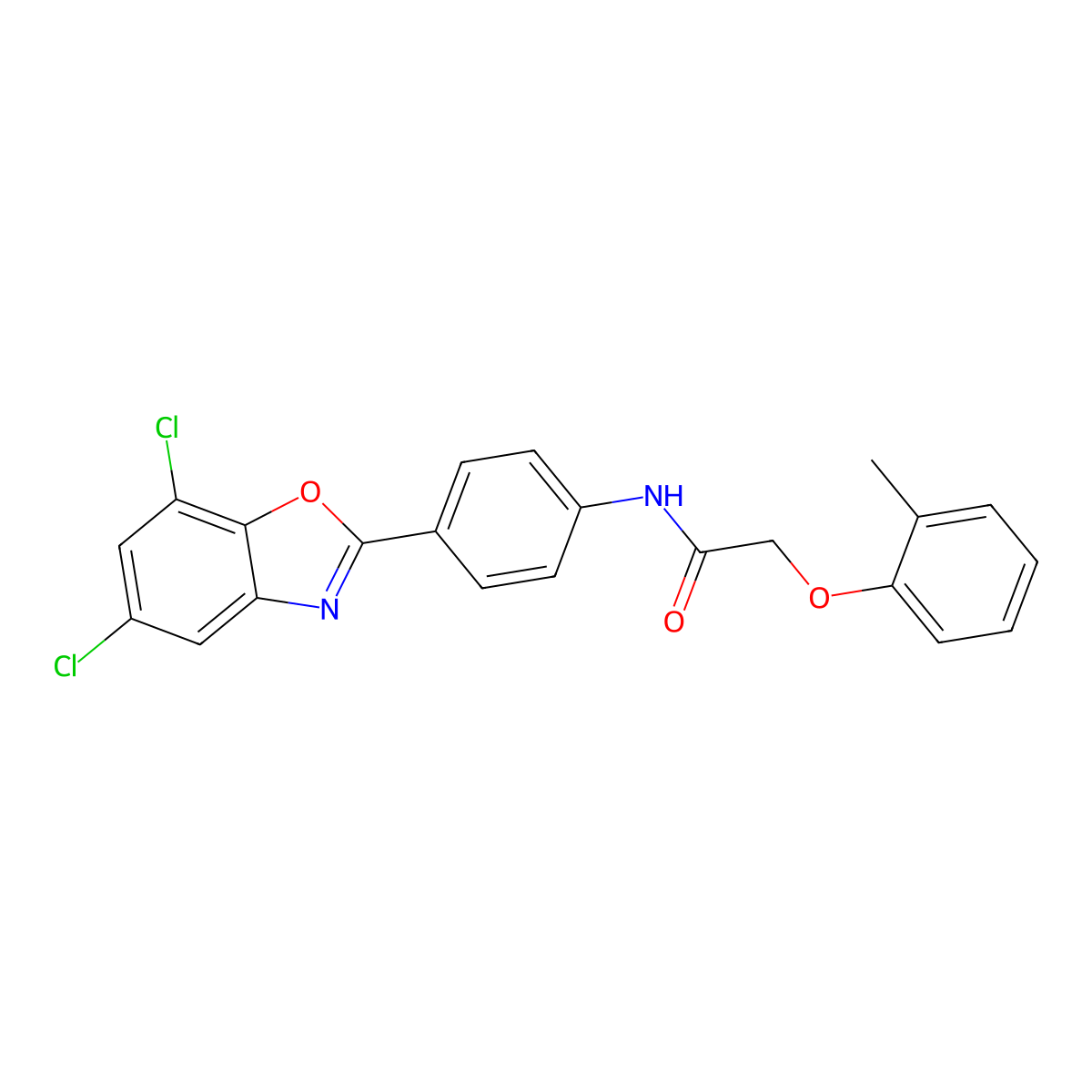 N-[4-(5,7-dichloro-1,3-benzoxazol-2-yl)phenyl]-2-(2-methylphenoxy)acetamide molecular structure, CAS 431939-29-6