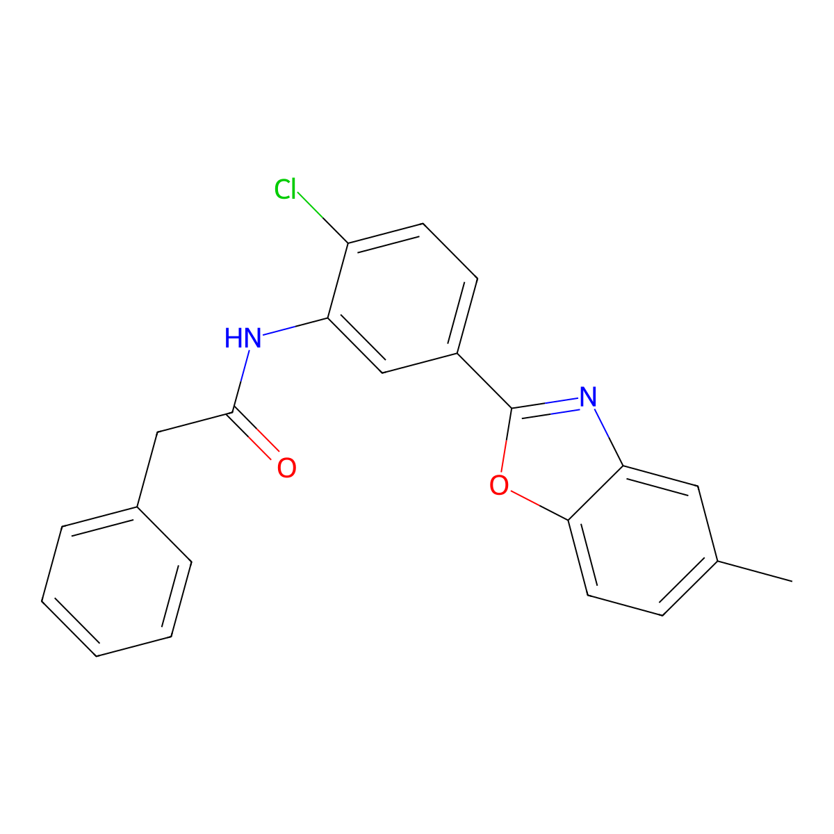 N-[2-chloro-5-(5-methyl-1,3-benzoxazol-2-yl)phenyl]-2-phenylacetamide molecular structure, CAS 431939-38-7