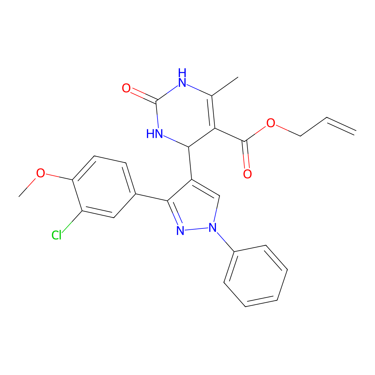 prop-2-en-1-yl 4-[3-(3-chloro-4-methoxyphenyl)-1-phenyl-1H-pyrazol-4-yl]-6-methyl-2-oxo-1,2,3,4-tetrahydropyrimidine-5-carboxylate molecular structure, CAS 431939-46-7