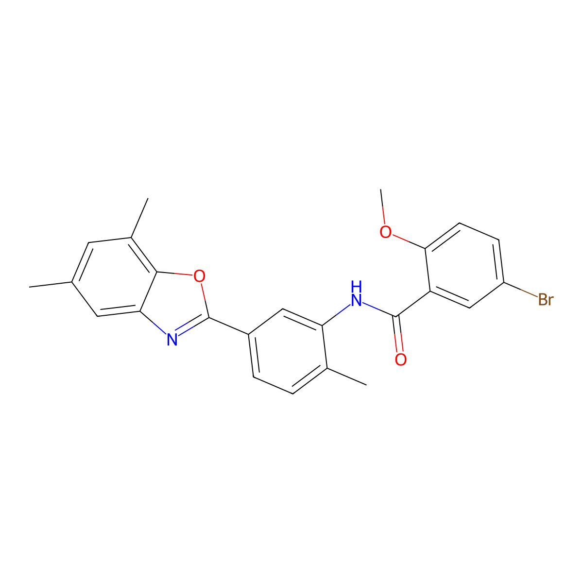 5-bromo-N-[5-(5,7-dimethyl-1,3-benzoxazol-2-yl)-2-methylphenyl]-2-methoxybenzamide molecular structure, CAS 431939-66-1