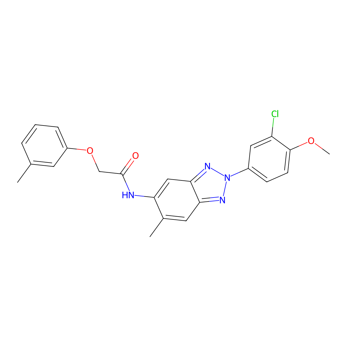 N-[2-(3-chloro-4-methoxyphenyl)-6-methylbenzotriazol-5-yl]-2-(3-methylphenoxy)acetamide molecular structure, CAS 431939-75-2