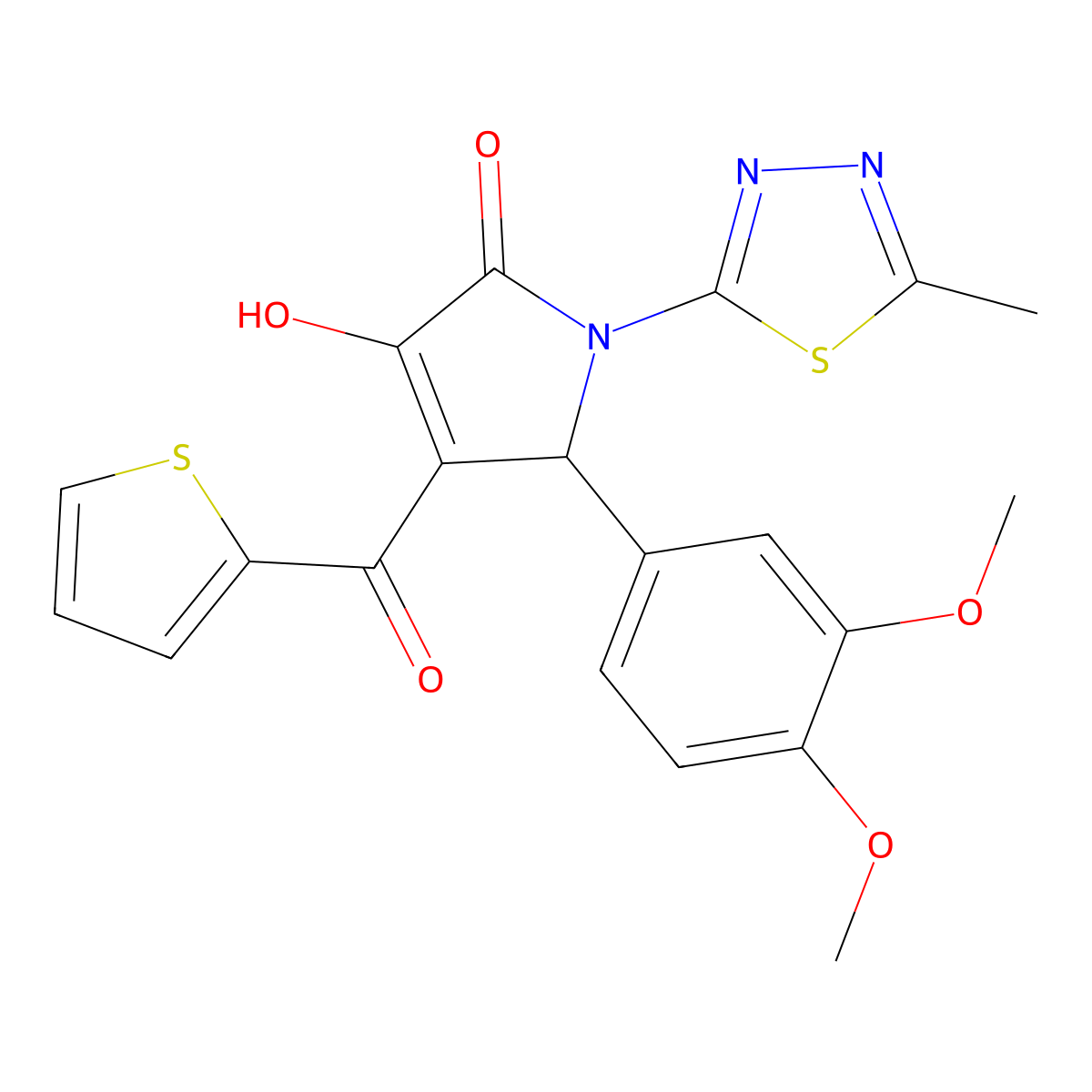 5-(3,4-dimethoxyphenyl)-3-hydroxy-1-(5-methyl-1,3,4-thiadiazol-2-yl)-4-(thiophen-2-ylcarbonyl)-1,5-dihydro-2H-pyrrol-2-one molecular structure, CAS 431939-90-1