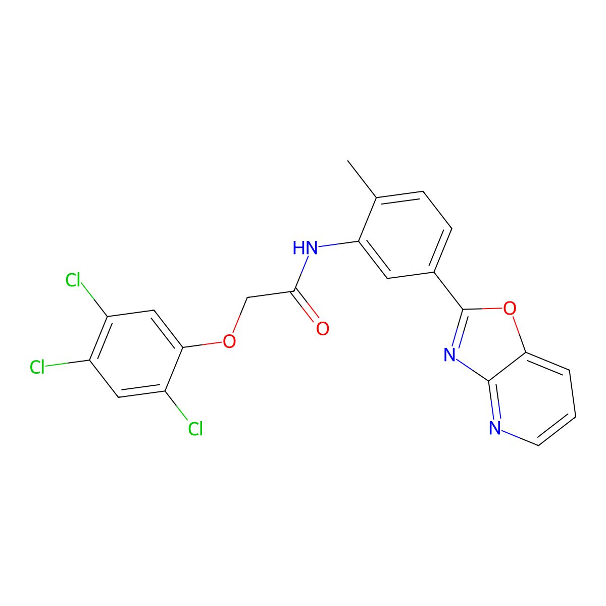 N-[2-methyl-5-([1,3]oxazolo[4,5-b]pyridin-2-yl)phenyl]-2-(2,4,5-trichlorophenoxy)acetamide molecular structure, CAS 431940-28-2