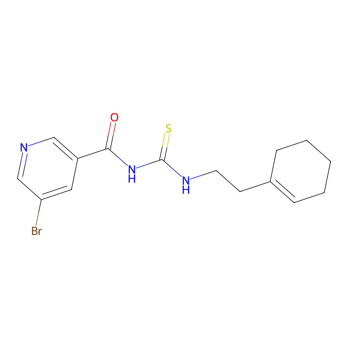 5-bromo-N-[2-(cyclohexen-1-yl)ethylcarbamothioyl]pyridine-3-carboxamide molecular structure, CAS 431940-50-0