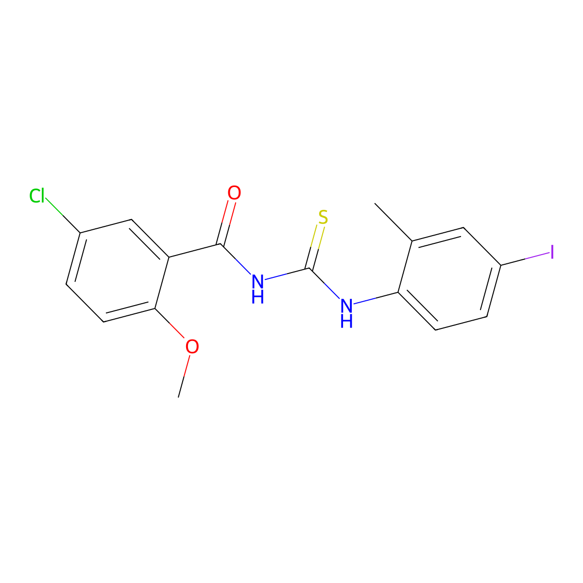 5-chloro-N-[(4-iodo-2-methylphenyl)carbamothioyl]-2-methoxybenzamide molecular structure, CAS 431941-46-7