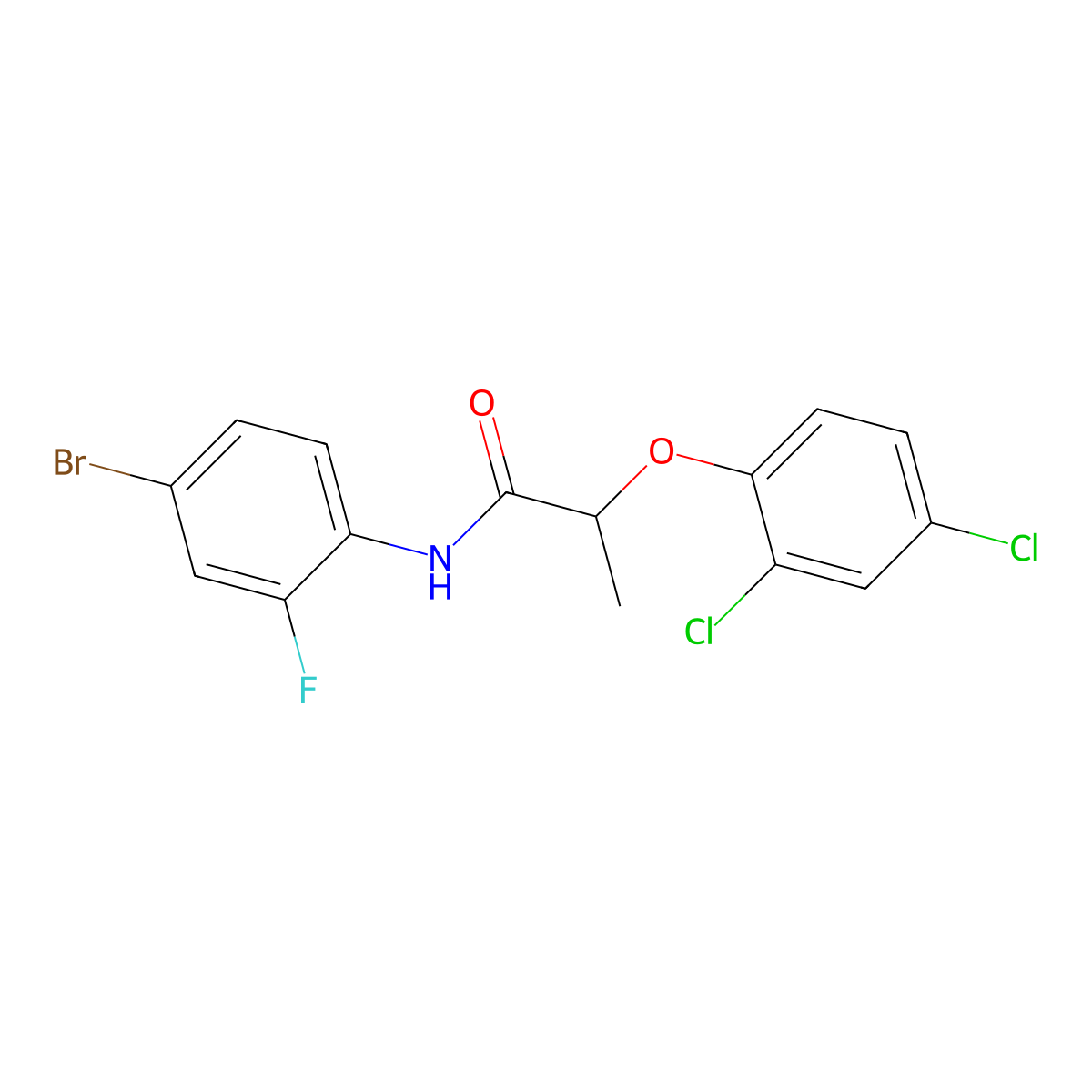 N-(4-bromo-2-fluorophenyl)-2-(2,4-dichlorophenoxy)propanamide molecular structure, CAS 431941-57-0