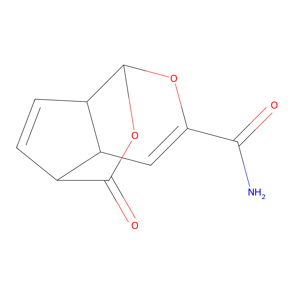3-Oxo-2,11-dioxatricyclo[5.4.0.04,8]undeca-5,9-diene-10-carboxamide molecular structure, CAS 431945-10-7
