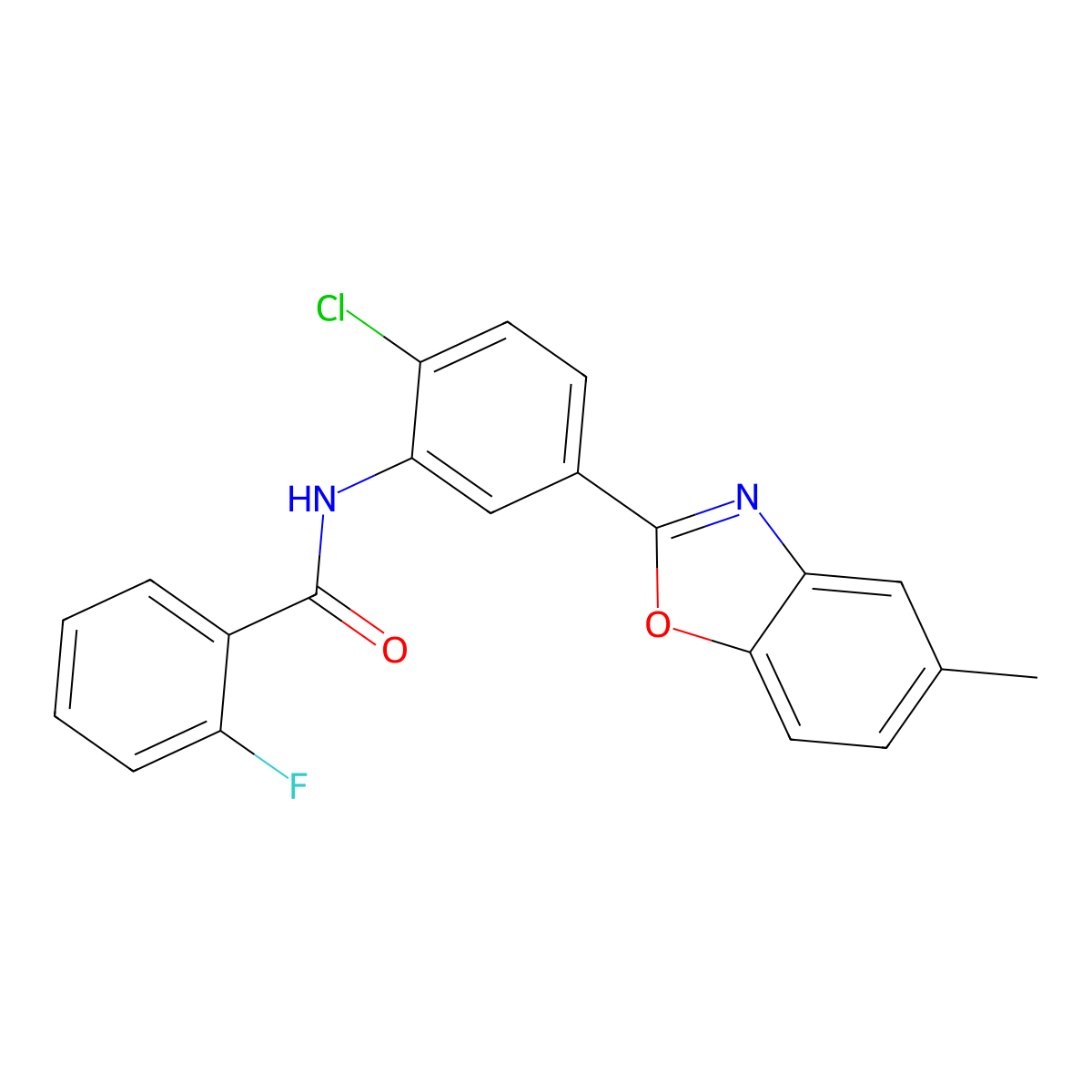 N-[2-chloro-5-(5-methyl-1,3-benzoxazol-2-yl)phenyl]-2-fluorobenzamide molecular structure, CAS 431977-01-4