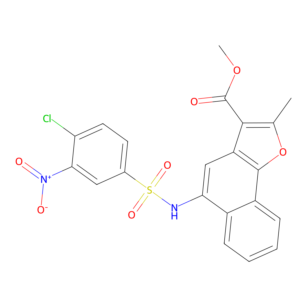 Methyl 5-(4-chloro-3-nitrobenzenesulfonamido)-2-methylnaphtho[1,2-B]furan-3-carboxylate molecular structure, CAS 431977-37-6