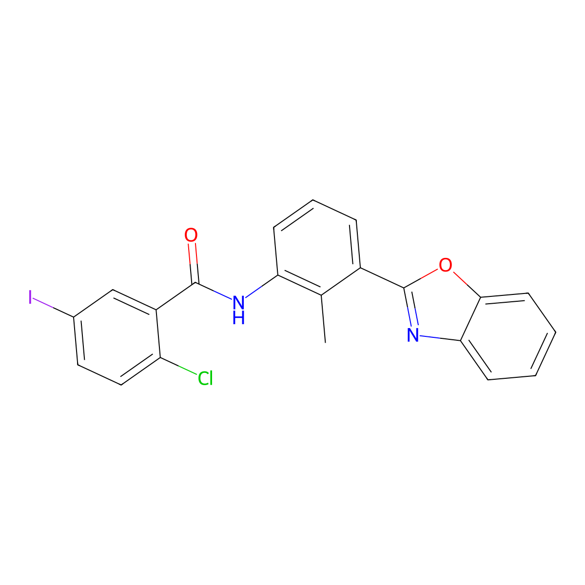 N-[3-(1,3-benzoxazol-2-yl)-2-methylphenyl]-2-chloro-5-iodobenzamide molecular structure, CAS 431977-67-2