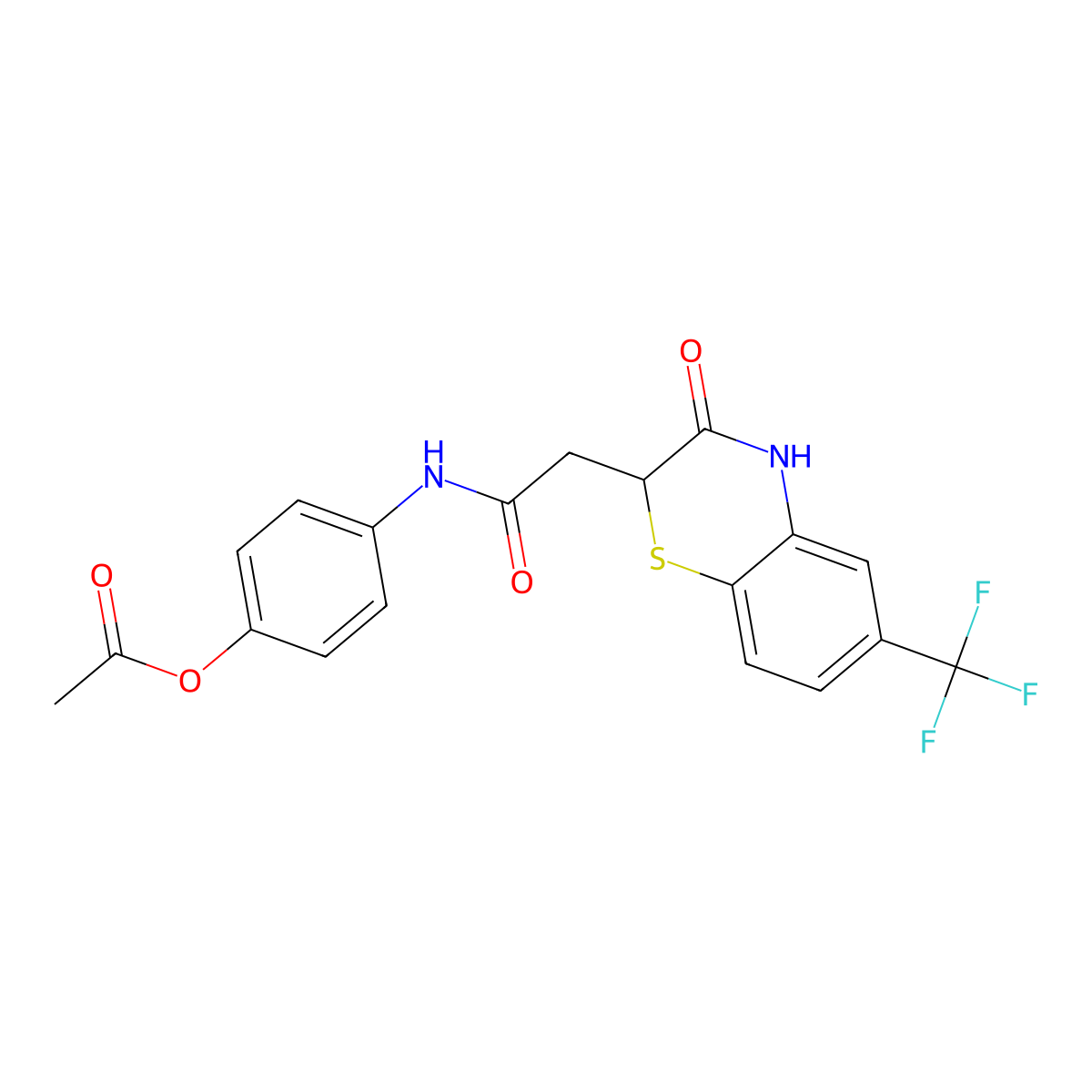 4-(2-(3-oxo-6-(trifluoromethyl)-3,4-dihydro-2H-benzo[b][1,4]thiazin-2-yl)acetamido)phenyl acetate molecular structure, CAS 431977-99-0
