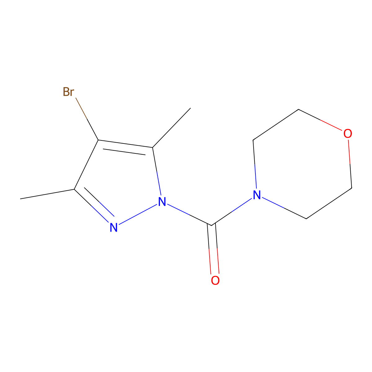 (4-bromo-3,5-dimethyl-1H-pyrazol-1-yl)(morpholino)methanone molecular structure, CAS 431978-09-5