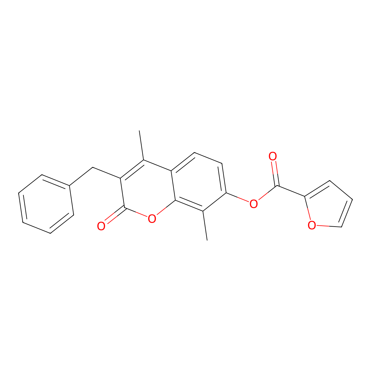 3-benzyl-4,8-dimethyl-2-oxo-2H-chromen-7-yl furan-2-carboxylate molecular structure, CAS 431978-14-2